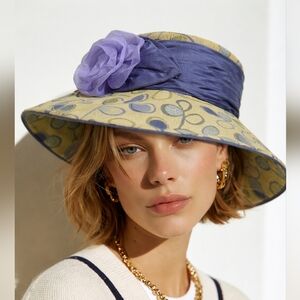 Maggie Mae Adjustable Elegant Green Purple Floral Applique Derby Brim Hat